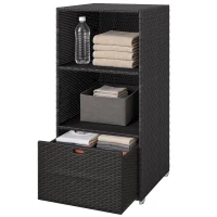 Outsunny Valet Pool Towel Rack, Water-Resistant PE Plastic Rattan Wicker Storage Organizer, 2 Shelves, 1 Basket Drawer(m-1)