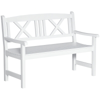 Outsunny 2-Seater Wooden Garden Bench, 4FT Outdoor Patio Loveseat with Unique X-Shape Back for Yard, Lawn, Porch, White