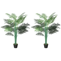 Outsunny 5FT Artificial Palm Tree Set of 2, Fake Tropical Tree with Lifelike Leaves, Faux Plant in Pot for Indoor Decoration, Green(m-2)