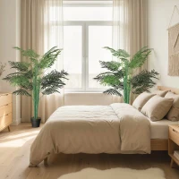 Outsunny 5FT Artificial Palm Tree Set of 2, Fake Tropical Tree with Lifelike Leaves, Faux Plant in Pot for Indoor Decoration, Green(m-7)