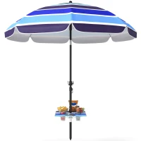 Outsunny Beach Umbrella Adjustable Tilt Sunshade with Foldable Table Cup Holder 78" Multicolor(m-2)