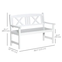 Outsunny 2-Seater Wooden Garden Bench, 4FT Outdoor Patio Loveseat with Unique X-Shape Back for Yard, Lawn, Porch, White(m-3)
