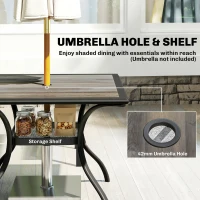 Outsunny 5 Piece Outdoor Patio Dining Set, Dining Table and 4 Stackable Chairs with Umbrella Hole, Shelf(m-4)