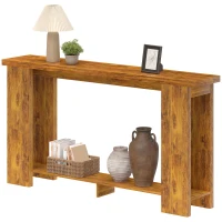 HOMCOM Farmhouse Console Table, 63" Narrow Entryway Table with Thickened Tabletop for Living Room, Hallway, Distressed Brown(m-1)
