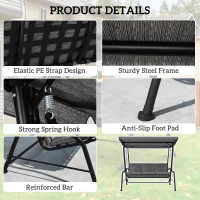 Outsunny 3-Person Porch Swing Chair, Patio Swing Bench with Adjustable Canopy, Removable Thicken Cushion, Black(m-7)