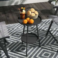 Outsunny Round Garden Table, 2-Tier Small Side Table, Metal Patio Table Coffee Table Dining Table, Black