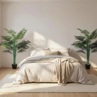 Outsunny 5FT Artificial Palm Tree Set of 2, Fake Tropical Tree with Lifelike Leaves, Faux Plant in Pot for Indoor Decoration, Green(m-10)