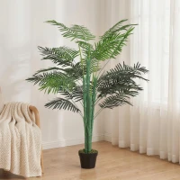Outsunny 5FT Artificial Palm Tree, Fake Tropical Tree with Lifelike Leaves, Faux Plant in Pot for Indoor Decoration, Green(m-7)
