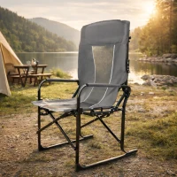 Camping Director's Chair with Side Table and Pocket, Steel Frame, Heavy Duty Oversized Portable Folding Chair, 25" L x 27.5" W x 43.5" H, Gray(m-4)