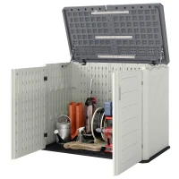 Outsunny 35 Cu.Ft Outdoor Storage Cabinet, Waterproof HDPE Outdoor Storage Shed with Lockable Doors and Openable Top(m-2)