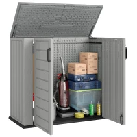 Outsunny 33 Cu.ft Plastic Outdoor Storage Shed, Storage Cabinet Tool Box with Lockable Double Doors and Flip-Top Lid Light Grey(m-11)