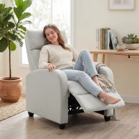 HOMCOM Fabric Recliner Chair Manual Home Theater Seating Single Reclining Sofa Chair with Padded Seat, Cream White(m-1)