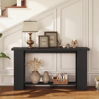 HOMCOM Farmhouse Console Table, 63" Narrow Entryway Table with Thickened Tabletop for Living Room, Hallway, Distressed Black(m-7)