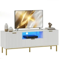 HOMCOM Modern TV Console for TVs up to 60 Inch, Entertainment Center with Smart RGB LED Lights and Soft Close Doors, White(m-11)