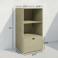 Outsunny Valet Pool Towel Rack, Water-Resistant PE Plastic Rattan Wicker Storage Organizer, 2 Shelves, 1 Basket Drawer(m-3)