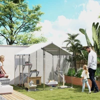 PawHut 79" Extra Large Metal Outdoor Catio with Waterproof Cover, Resting Box, 4 Platforms, for Multiple Rabbits, Chicken(m-1)