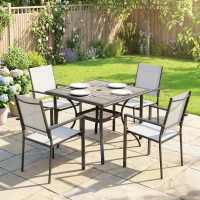 Outsunny 5 Piece Outdoor Patio Dining Set, Dining Table and 4 Stackable Chairs with Umbrella Hole, Shelf(m-8)