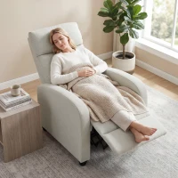 HOMCOM Fabric Recliner Chair Manual Home Theater Seating Single Reclining Sofa Chair with Padded Seat, Cream White(m-9)