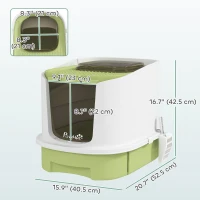 PawHut Enclosed Cat Litter Box with Lid, Scoop, Top Entry, Deodorization Bags, Drawer Type Cat Litter Tray, Easy to Clean, Green(m-3)