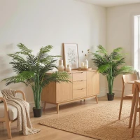 Outsunny 4FT Artificial Palm Tree Set of 2, Fake Tropical Tree with Lifelike Leaves, Faux Plant in Pot for Indoor Decoration, Green(m-8)