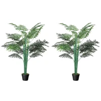 Outsunny 5FT Artificial Palm Tree Set of 2, Fake Tropical Tree with Lifelike Leaves, Faux Plant in Pot for Indoor Decoration, Green(m-11)