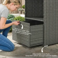 Outsunny Valet Pool Towel Rack, Water-Resistant PE Plastic Rattan Wicker Storage Organizer, 2 Shelves, 1 Basket Drawer, Dark Gray(m-6)
