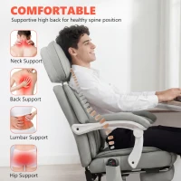 HOMCOM High Back Vibration Massage Office Chair Heated Reclining Computer Chair w/ Footrest, Swivel Wheels, Remote, Light Gray(m-6)