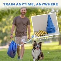 PawHut Dog Agility Hurdle Cone Set, Adjustable Obstacle Course Equipment with 6 Cones & 6 Poles, Carry Bag, Blue(m-7)
