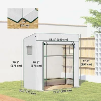 Outsunny Walk-in Tomato Greenhouse Lean-to Green House with Reinforced PE Cover, Roll-up Door, Mesh Windows, White(m-3)