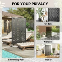 Outsunny 6.5FT Decorative Outdoor Divider, Metal Privacy Screen with Stand, Grid Style, Black(m-6)
