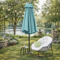 14.8 Ft Double Sided Outdoor Umbrella with Crank and Steel Frame, Large Rectangular Patio Shade, Perfect for Backyard and Poolside, 178.5" L x 105'' W x 100.5" H, Light Green(m-5)