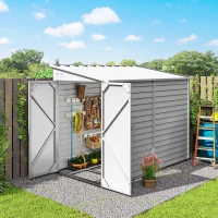 Outsunny 4.6' x 9' Steel Outdoor Storage Shed, Lean to Shed, Metal Tool House with Foundation Kit, Lockable Doors, Gloves and 2 Air Vents for Backyard, Patio, Lawn, White(m-9)