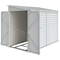 Outsunny 4.6' x 9' Steel Outdoor Storage Shed, Lean to Shed, Metal Tool House with Foundation Kit, Lockable Doors, Gloves and 2 Air Vents for Backyard, Patio, Lawn, White(m-3)