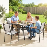 Outsunny 5 Piece Outdoor Patio Dining Set, Dining Table and 4 Stackable Chairs with Umbrella Hole, Shelf(m-10)
