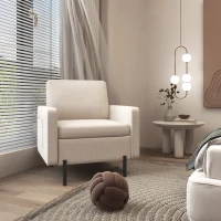 HOMCOM Armchair, Fabric Accent Chair, Modern Living Room Chair with Metal Legs, 2 Side Pockets for Bedroom, Cream(m-7)