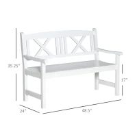 Outsunny 2-Seater Wooden Garden Bench, 4FT Outdoor Patio Loveseat with Unique X-Shape Back for Yard, Lawn, Porch, White(m-3)