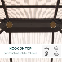 Outsunny 10' x 12' Hardtop Gazebo Canopy with Polycarbonate Roof, Aluminum Frame, Netting, Curtains and Ceiling Hook, Brown(m-6)