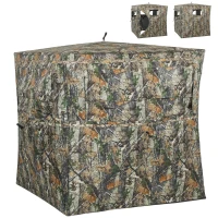 Outsunny Hunting Blind for 2 Person, See Through Pop Up Blind with 270-Degree View, Windows for Deer Hunting, Camouflage(m-11)