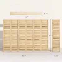 HOMCOM 6 Panel 67" Tall Wood Privacy Screen Room Divider with 3 Shelves and Folding Storage for Bedroom, Natural Wood(m-3)