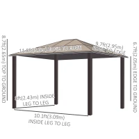 Outsunny 10' x 12' Hardtop Gazebo Canopy with Polycarbonate Roof, Aluminum Frame, Netting, Curtains and Ceiling Hook, Brown(m-3)
