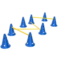 PawHut Dog Agility Hurdle Cone Set, Adjustable Obstacle Course Equipment with 8 Cones & 8 Poles, Carry Bag, Blue(m-2)