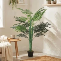 Outsunny 5FT Artificial Palm Tree, Fake Tropical Tree with Lifelike Leaves, Faux Plant in Pot for Indoor Decoration, Green(m-1)