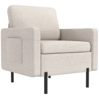 HOMCOM Armchair, Fabric Accent Chair, Modern Living Room Chair with Metal Legs, 2 Side Pockets for Bedroom, Cream(m-2)