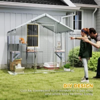 PawHut 79" Extra Large Metal Outdoor Catio with Waterproof Cover, Resting Box, 4 Platforms, for Multiple Rabbits, Chicken(m-6)