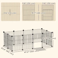 PawHut Small Animal Cage Waterproof Mat DIY Animal Playpen for Guinea Pigs Rabbits 12 Panels and Door Black(m-3)