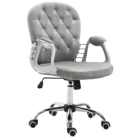Vinsetto Velvet Home Office Chair, Button Tufted Desk Chair with Padded Armrests, Adjustable Height and Swivel Wheels, Gray