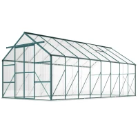 Outsunny 16' x 8' Aluminum Polycarbonate Greenhouse Walk-in Garden Greenhouse Kit with Adjustable Roof Vent, Rain Gutter and Sliding Door for Winter, Green(m-2)