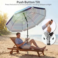 Outsunny Beach Umbrella Adjustable Tilt Sunshade with Foldable Table Cup Holder 78" Multicolor(m-5)