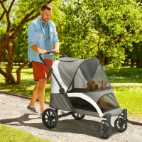 PawHut Foldable Pet Stroller for Large Dogs with Four Big Wheels, Shock-Absorbing Frame, Safety Leashes, Brakes, Dark Grey(m-1)