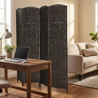 HOMCOM Room Divider, 4 Panel Folding Privacy Screen, 70.9" Tall Portable Weave Partition Wall Divider for Bedroom, Coffee(m-8)